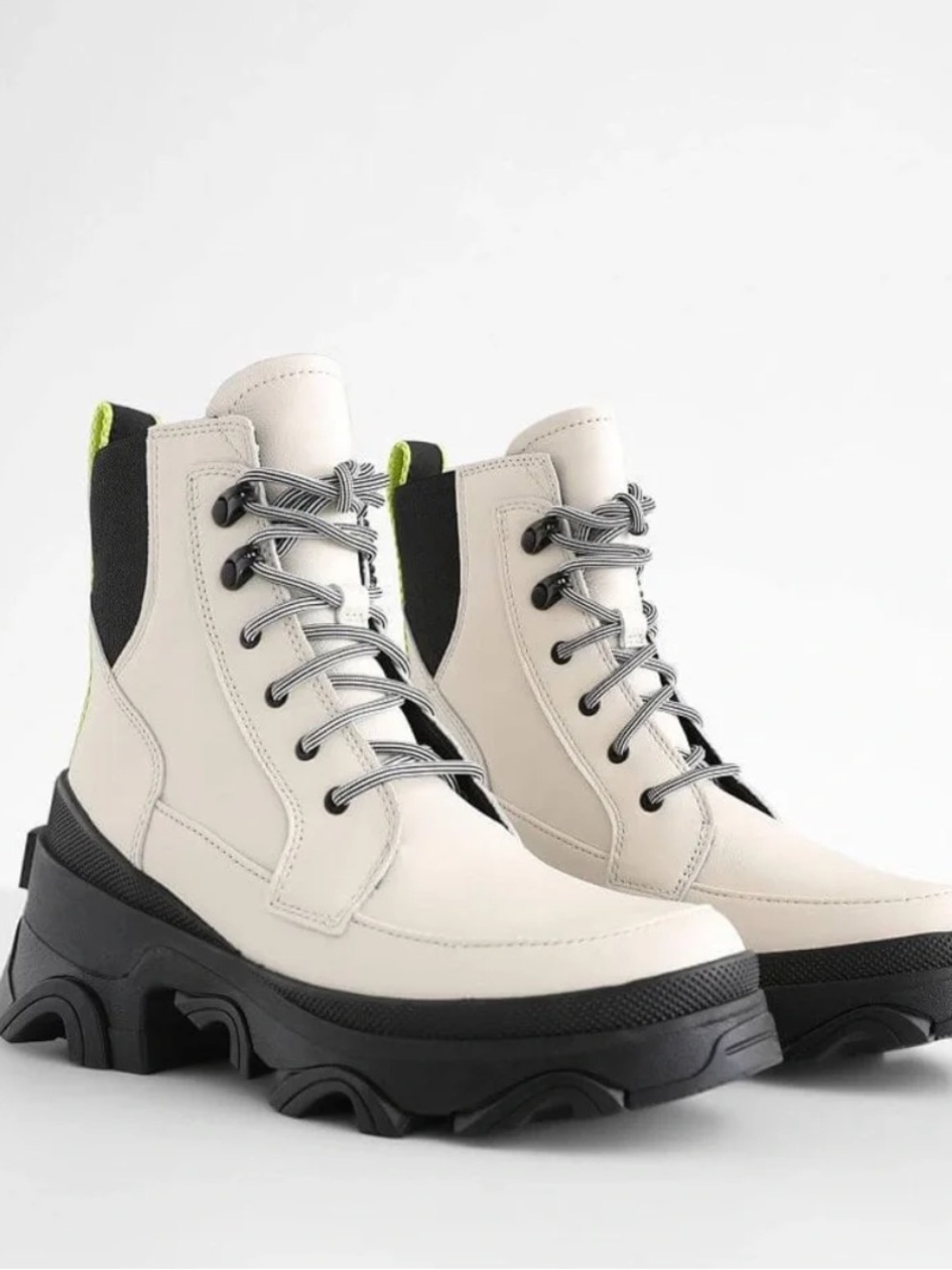 Sorel Brex Lace Waterproof Leather Boots Chalk Black Chunky Platform Anchor 6.5
